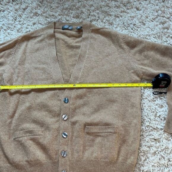 LORD & TAYLOR Cardigan Lambs Wool Brown/Cream Sweater Top Size L - Picture 7 of 12